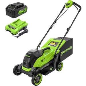 Greenworks 24V 13" Brushless (Push) Cordless Lawn Mower, 4.0Ah Battery and Charger (Green and Black)