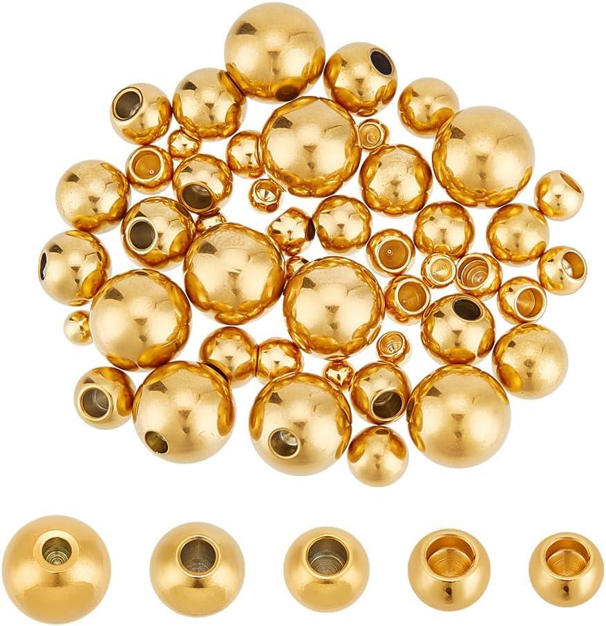 UNICRAFTALE 50Pcs 5 Sizes Stainless Steel Round Memory Wire Cord End Golden Half Drilled Beads Ball End for DIY Necklace Bracelet Jewelry Making