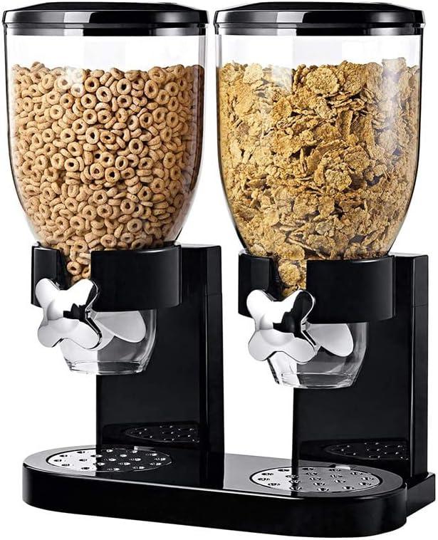Dual Cereal Dispensers 2L Capacity Each, Storage Countertop Cereal Containers, Dry Food Dispenser with Dual Control, for Nuts Rice Granola (Black)