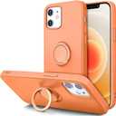Hython Case for iPhone 12 Case & iPhone 12 Pro Case with Ring Stand, 360 Rotatable Ring Holder Magnetic Kickstand, Shockproof Rubber Protective Phone Case Cover with Inner Microfiber Lining, Kumquat
