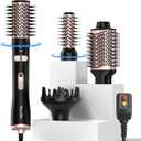 Terviiix 4-in-1 Hot Air Rotating Blow Dryer Brush Kit 1000W with Rotatable Round Brushes (2 Sizes), Oval Volumizer, and Diffuser Ideal for Curly Hair, with Arthritis-Friendly Big Buttons, Black