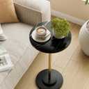 Round Side Table, Small Drink Table for Small Spaces, Modern Accent End Table with Metal Leg for Living Room, Bedroom, Corners, and Office (Black Marble)