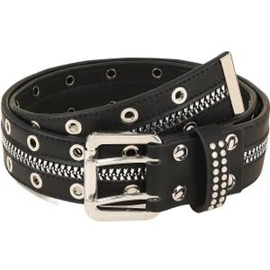 Women's Vintage Zip Rivet Studded Belts PU Leather Western Punk Waist Belts for Jeans (Black)
