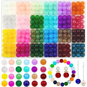 10mm Glass Beads for Jewelry Making, 400pcs 24 Colors Crystal Gemstone Beads Bracelet Making Round DIY Craft Beads Suitable for DIY Craft Necklace Bracelet Phone Lanyard Wedding Decor