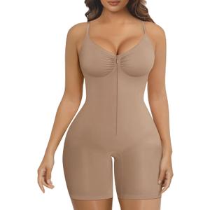 SHAPERX Women's Shapewear Bodysuit Tummy Control Seamless Zip-Up Body Shaper Waist Defining Silhouette, S/M