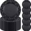 Zhehao 50 Pcs Antique Charger Plates Bulk 13 Inch Embossed Rim Plastic Decorative Round for Dinner Wedding Party Event Table Setting Decoration(Black)