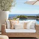 Hofdeco Premium Coastal Hampton Patio Indoor Outdoor Lumbar Pillow Cover Only, 12"x20" Water Repellent for Backyard, Couch, Poolside, Neutral Tan Blue Print Stripes