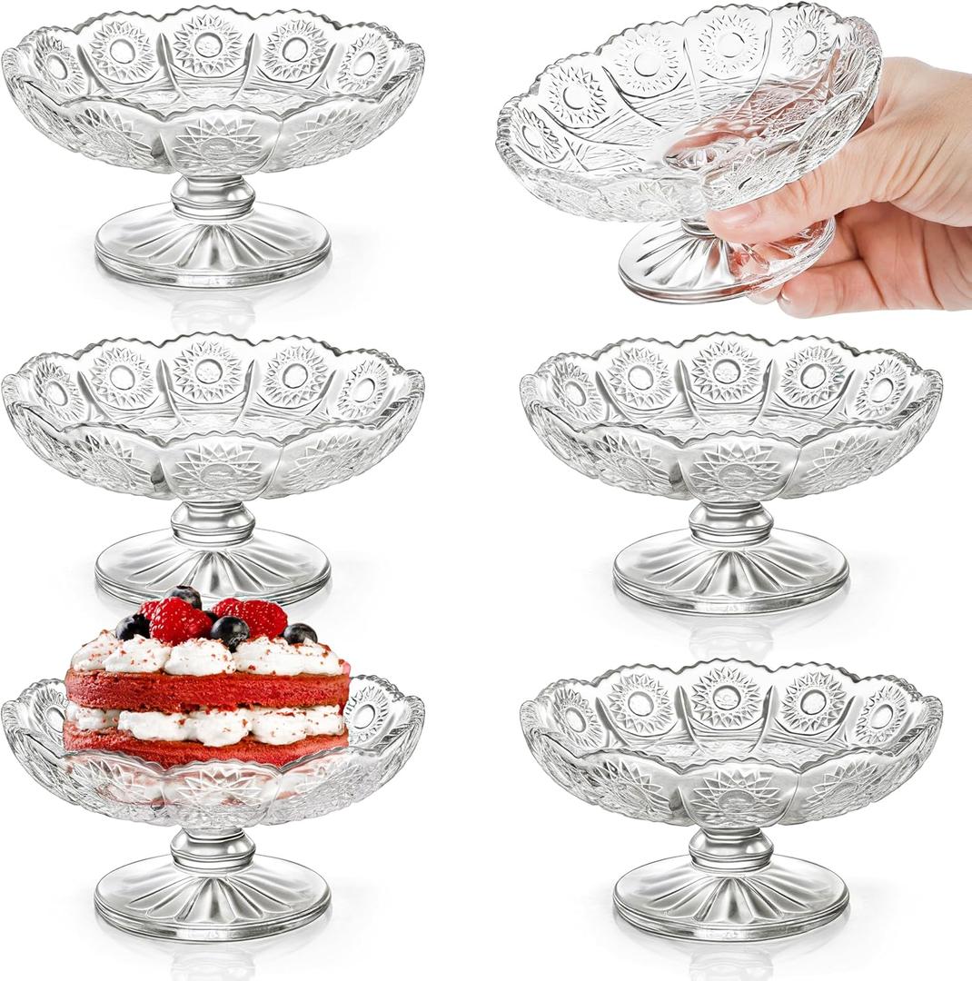 6 Pack Mini Glass Cake Plate, 4'' Dainty Glass Cake Serving Platter, Clear Dessert Display Stand Cat Bowl for Chocolate, Cupcake, Fruit, Wedding, Birthday, Dishwasher Safe