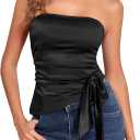 ZAFUL Women's Satin Strapless Tube Tops Elegant Blouse Sleeveless Silk Bow Solid Bandeau Top (0-black)