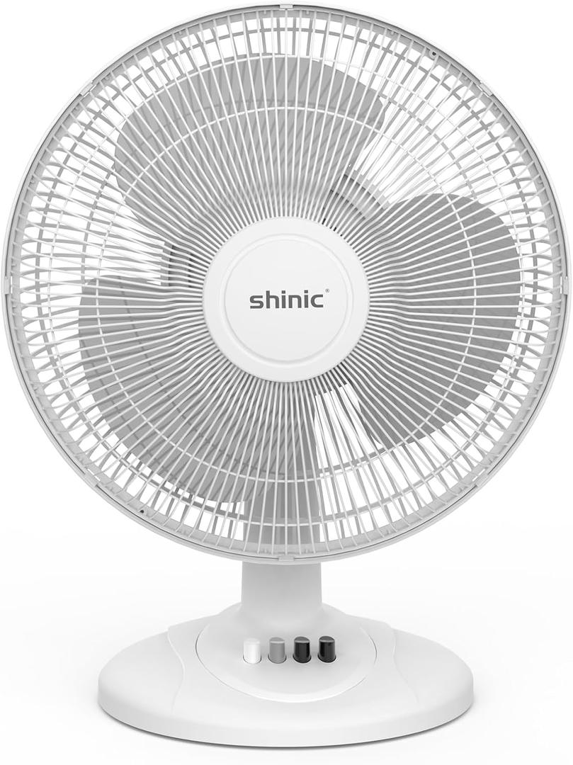 shinic 12-Inch Oscillating Table Fan, 3-Speed Quiet Desk Fan with Adjustable Tilt & Safety Grill, ETL Listed Portable Tabletop Fan for Bedroom, Home Office, Kitchen, Dorm, Medium