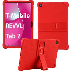 Case for T-Mobile REVVL Tab 2 Tablet 10.1 Inch 2025, Kids Friendly Soft Silicone Adjustable Stand Cover for T-Mobile REVVL Tab 2 5G 10.1" Tablets (Red)