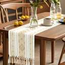 6 x OTOSTAR Khaki Table Runner 13x72 Inches Boho Rustic Table Runner with Tassels Farmhouse Kitchen Dining Macrame Table Decoration for Christmas Home Wedding Party Birthday Holiday Decor (Khaki)