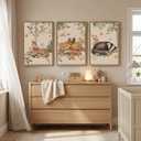Framed Forest Animal Wall Art, 3 Piece Nature Whimsical Cottage Core Woodland Canvas Prints Pictures for Nursery Wall Decor, Neutral Deer Fox Artwork for Bedroom Kids Room Living Room Walls, 16x24 In, 16" W x 24" H x 3Pcs