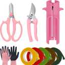 Linkidea 9 Pcs Gardening Shears Set, Multifunction Home Gardening Kit Included Floral Tape, Flower Scissor, Curve Scissors, Gardening Gloves, Horticulture Tools Set for Lawn & Yard(Pink)