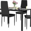 FDW | Dining Table Set for 4 | 5-Piece Glass Black Dining Table | Kitchen Table with 4 Upholstered Chairs and Faux Leather Cushions | Space-Saving and Modern Design | for Dining Room, Easy to Assemble