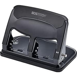 Bostitch Office EZ Squeeze Heavy Duty 3 Hole Punch, 40-Sheet Capacity, Use Less Force, Perfect for Home Office School Supplies, Sleek Design, Black