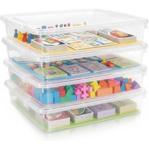 4 Pack Board Game Storage, Extra Large Paper Organizer Storage with Latching Lid (14x13.5x3.15 in), Stackable Art & Craft Storage Box for 12x12 Paper, Board Game, Art Supply, Puzzle, Magazine