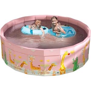 Folding Non Inflatable Swimming Pool, Home Swimming Pool, Mesh PVC Material, Suitable for Backyard Swimming Pool (Pink, 35inch)