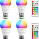 ILC RGB LED Color Changing Light Bulb, 40W Equivalent, 450LM, 2700K Warm White 5W E26 Screw Base RGBW, Flood Light Bulb- 12 Color Choices - Timing Infrared Remote Control (4 Pack)