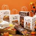 Fourluoo 30 Pack Thanksgiving Party Favor Fall Paper Gift Bags with Handles Thanksgiving Pumpkin Tote Bags 5.91 x 3.15 x 8.27 Inches Turkey Gnome Candy Gift Handbag for Harvest Party Supplies