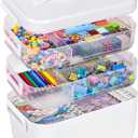 13.3 QT Art Supply Organizer Box with Handle, White 3-Tier Stackable Craft Storage Container with Removable Trays for Markers, Paints, Beads and Sewing Accessories 11.1''x7.7''x9.1''