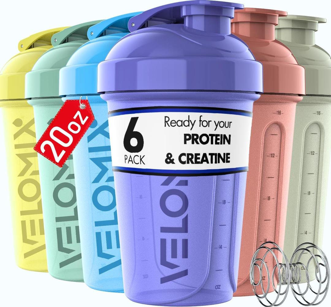 -6 PACK- 20 OZ Protein Shaker Bottles for Protein Mixes, Shaker Cups for Protein Shakes, Small Shaker Bottle Pack, Shaker Cup, Shakers for protein Shakes (Pastel Shades - 6 Pack)