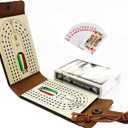 Foldable Travel Cribbage Board Pocket Game Set for Adult, Leather Cribbage Board Set with Cards Storage Area for Cribbage Lovers for Friends, Couples & Coworkers