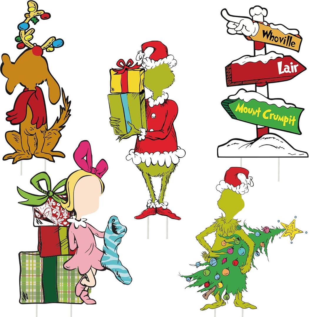 5 Pcs Christmas Yard Signs Decoration Outdoor for Patio Yard Fence Garden Lawn Holiday 2024 Decor
