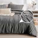 Masaca Grey Oversized King Comforter Set 128x120,Ruched Ruffle Comforter Extra Large King Size Bedding,Shabby Boho Chic Farmhouse Bedding 3PCS (1 Gray Comforter+2 Pillow Shams)
