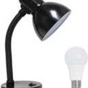 Simple Designs LD1003-BLK-LB 14.25" Basic Metal Desk Lamp with Flexible Hose Neck for Office, Living Room, Bedroom, College Dorm, Bookshelf, Black, with Feit LED Bulb Included (Pack of 1)