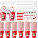 Funnymoom 50 Sets Christmas Snowman Soup Kits for Classroom Coworker Gift 12 Oz Winter Snowman Paper Cups for Hot Cocoa Chocolate Marshmallow Soup Tags Clear Xmas Bags (Vibrant)