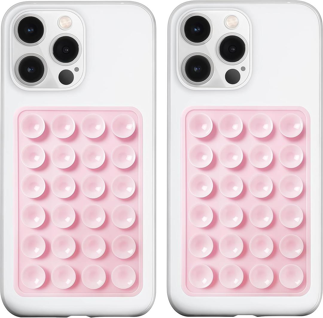 Anteel 2 Pack Silicone Suction Phone Case Mount, Silicon Adhesive Phone Grip for Smartphones, Hands-Free Mirror Shower Phone Holder for Selfies, Tiktok Videos (Light Pink)