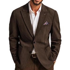 PJ PAUL JONES Mens Blazer Vintage Corduroy Jacket Formal Classic Two Buttons Sport Coats (Medium, Coffee)