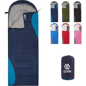 Elevon Sleeping Bag for Adults Teens Kids Cold Warm Weather, Portable Waterproof & Lightweight, Compact with Compression Sack, for 3-4 Seasons Camping, Backpacking, Hiking, Travel, Indoors Outdoors (1-person, 1-pack, Navy Blue)