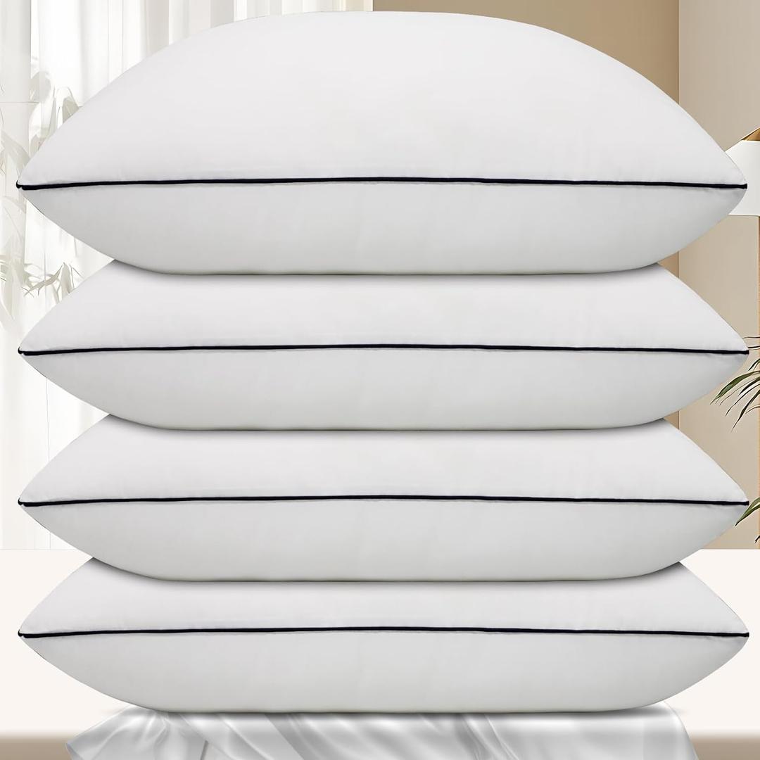Hotel Collection Bed Pillows for Sleeping 4 Pack Standard Size Cooling Pillows Set of 4 for Back, Stomach or Side Sleepers, Super Soft Down Alternative Microfiber Filled Pillows