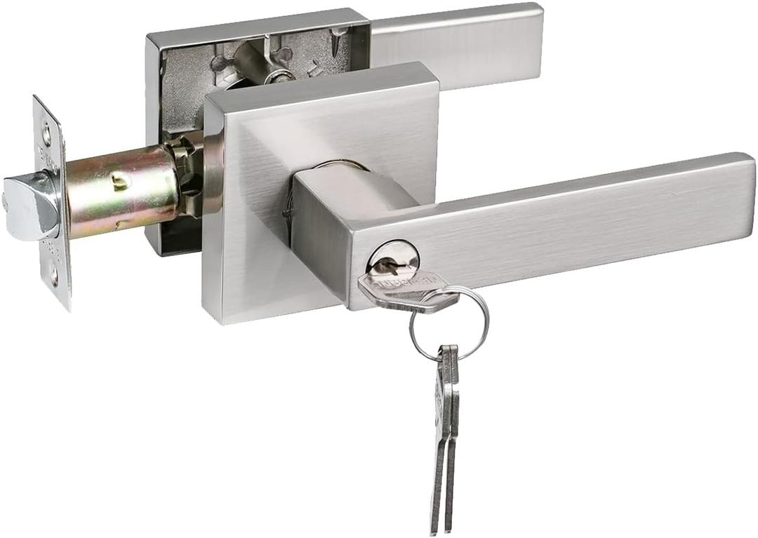 NEWBANG Keyed Entry Lever Lock for Exterior and Front Door Heavy Duty Lever Door Lock Handle Satin Nickel Finish (Pack of 1)