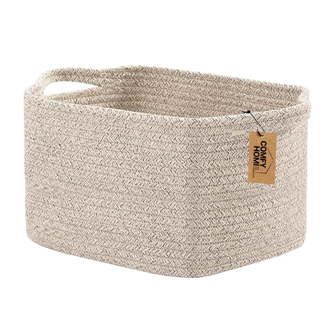 COMFY-HOMI Storage Basket for Shelves, Woven Baskets for Storage, Cotton Rope Basket for Toys,Towel Baskets, Toy Storage Organizer, Storage Cube Bin, Organization and Storage-All Brown (13.5"X11"X9.5")