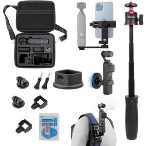 PellKing 7 in 1 Accessories Kit for OSMO Pocket 3, Including Hard Shell case, Magnetic Mount, Desktop Base Mount, 3 in 1 Selfie Stick, Mobile Phone Holder, Screen Protector, Backpack Clip, and Other