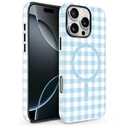 Newseego for iPhone 16 Pro Max Magnetic Case, Cute Plaid Checkerboard Gingham Design Case for Girls Women Men Soft TPU and Hard PC Bumper Shockproof Drop Protection Cover for iPhone 16 Pro Max-Blue