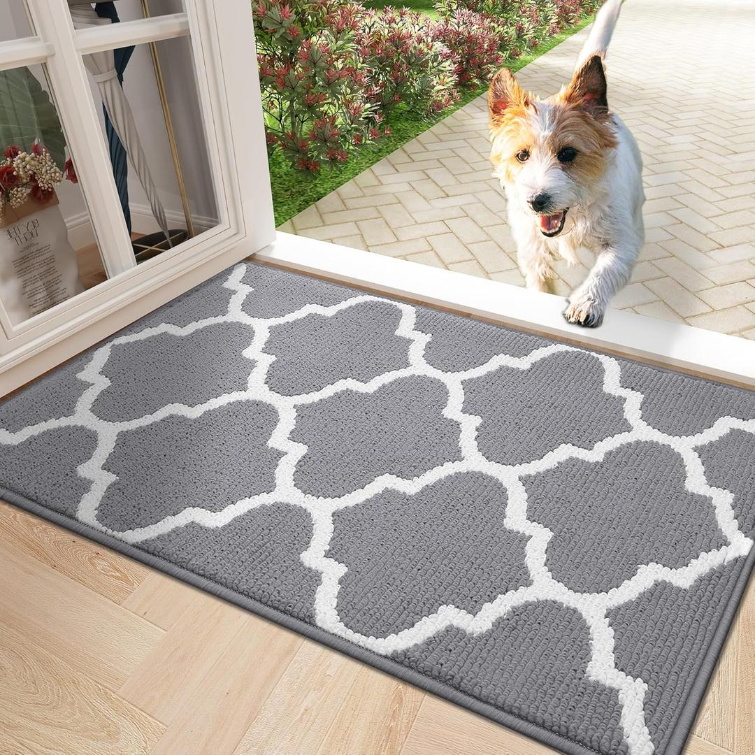 OLANLY Indoor Door Mat, 36"x24", Non-Slip Absorbent Resist Dirt Entrance Mat, Washable Low-Profile Inside Floor Doormats for Entryway, Grey