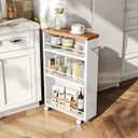 LITTLE TREE 4 Tier Rolling Cart with Wheels, 6.3 Inch Slim Storage Cart, Wooden Snack Cart with Narrow Shelf, White Laundry Room and Bathroom Organizer Shelves, 6.3" D x 19.69" W x 31.5" H