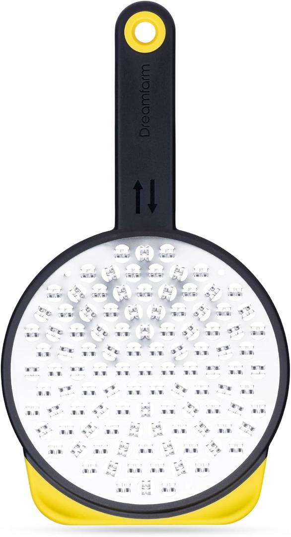 Dreamfarm Ograte Two-Sided Medium Food & Vegetable Speed-Grater with Non-Slip Bowl Hook & Foot - 3mm Medium Grater, Yellow (Blade: 3mm | Length: 25.0cm)