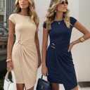 MEROKEETY Women's Summer Cap Sleeve Bodycon Short Dress 2026 Wrap Elegant Cocktail Wedding Guest Party Date Night Dresses (XL)
