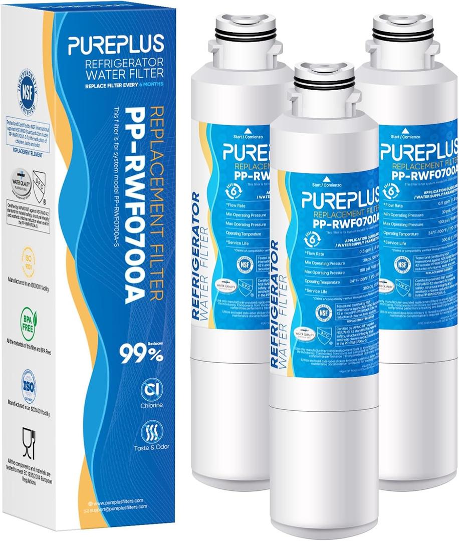 PUREPLUS DA29-00020B Refrigerator Water Filter Replacement for Samsung RF28HMEDBSR, RF263BEAESR, HDX FMS-2, HAF-CIN/EXP, RF4287HARS, RF28HFEDBSR, DA29-00020A, RF261BEAESR, DA97-08006A, 469101, 3PACK