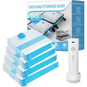 Vacuum Seal Bags for Clothing Travel, 12 Pack Vacuum Storage Bags for Clothes with Portable Electric Pump, Space Saver Bags for Luggage Traveling and Clothing