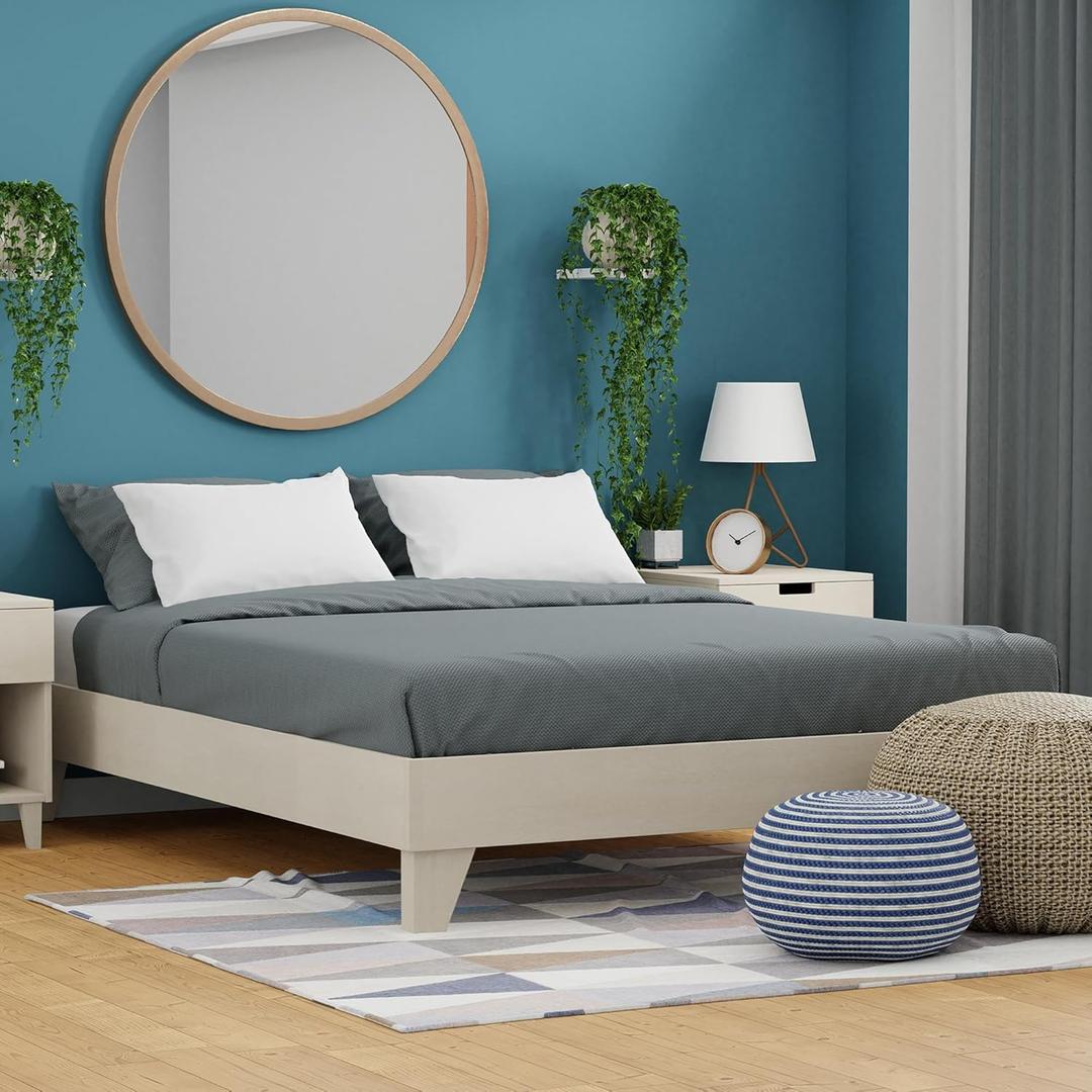 eLuxurySupply Wooden Platform Bed Frame California King Size, White - Low Profile, No Box Spring Needed, Easy Assembly, Wooden Modern Minimalist Style