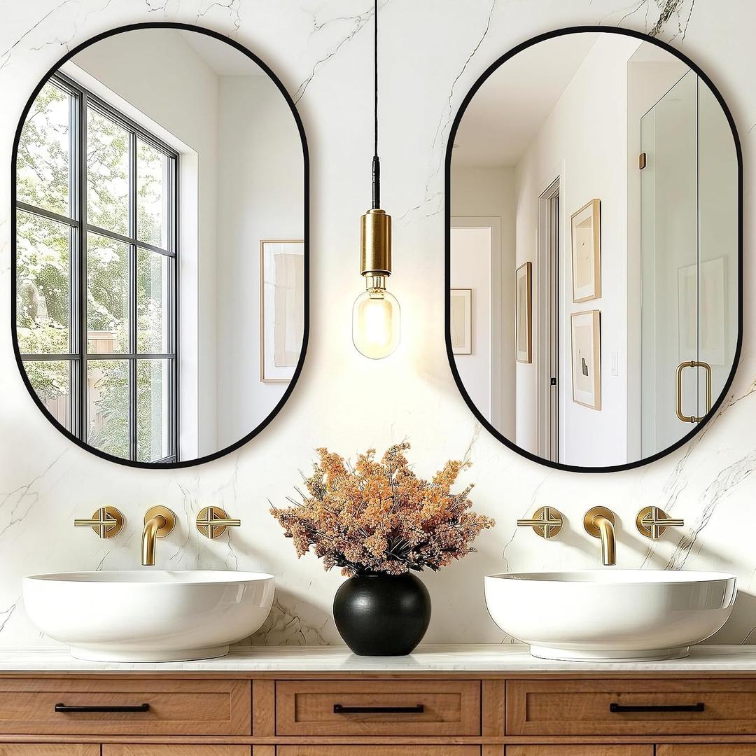 Oval Bathroom Mirror, 2 Pack 20"x30" Black Vanity Mirror for Over Sink