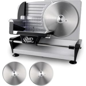 Meat Slicer Electric Deli Food Slicer,110V Electric Deli Meat Slicer with 2 Removable 9''Stainless Steel Blades,1-20mm Adjustable Thickness,Machine for Meat, Cheese, Bread