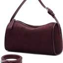 Suede Leather Crossbody Purses Bag for Women,Small Barrel Hobo Purse with Adjustable Strap Designer Fall Shoulder Handbags (Burgundy)