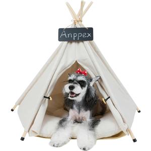 ANPPEX Small Dog Teepee Tent Indoor, Pet Teepee Tent for Small Dogs and Cats, Indoor Dog House with Thick Cushion, White, Size S